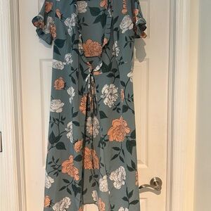 Floral Wrap Dress with Ruffle Sleeves